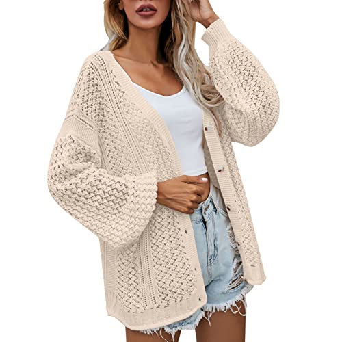 Fleecejacke Damen,Damen Strickjacke Casual Cardigan Damen Strickmantel Strickpullover Herbst Winter Outwear mit Taschen und Langarm Strickpullover von Wdgfv