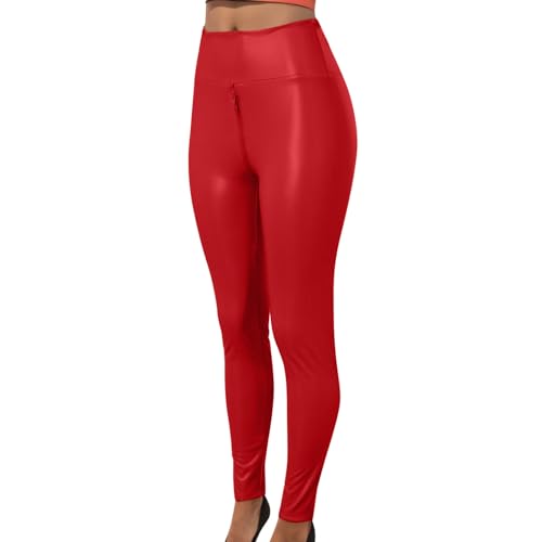 Lederhose Leder Leggings Damen Lederhose Stretch Skinny Leggings High Waist Hose Smooth Strumpfhose Kunstleder Hose,Latex Lack Catsuit Übergrößen Wetlook Macht Die Figur Schlanker von Wdgfv