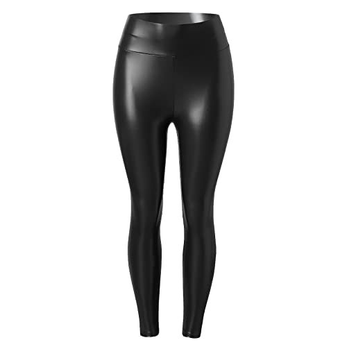 Pu Leather Pants Damen Leder Leggings High Waist Lederhose Sexy Lederoptik Leggins Hose Schwarz von Wdgfv