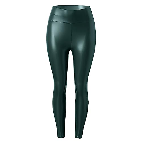 Pu Lederhose Damen Damen Kunstleder High Waist Leggings Skinny PU Leder Hose Leder-Optik Strumpfhosen Treggings Grün von Wdgfv