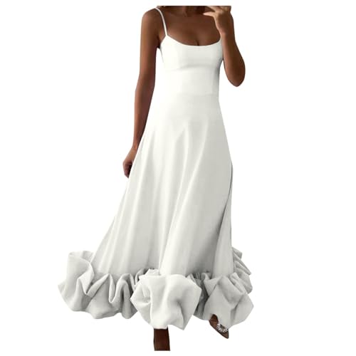 Sommerkleid Damen Große Größen Fallkleid Damen Elegant Langarm Swiss Dot Plissee Swing a Linie Lang Midikleid Kleid Taufe Damen Abendkleid Weiß Lang Kleider Damen Sommer Lang von Wdgfv