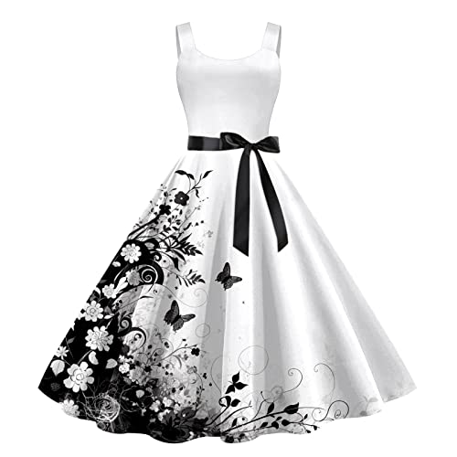 Sommerkleider FüR Mollige Vintage-Cocktailkleider für Damen, ärmellos, Knielang, Retro-A-Linie, ausgestelltes Swing-formelles Abschlussball-Partykleid Kleider Herbst von Wdgfv