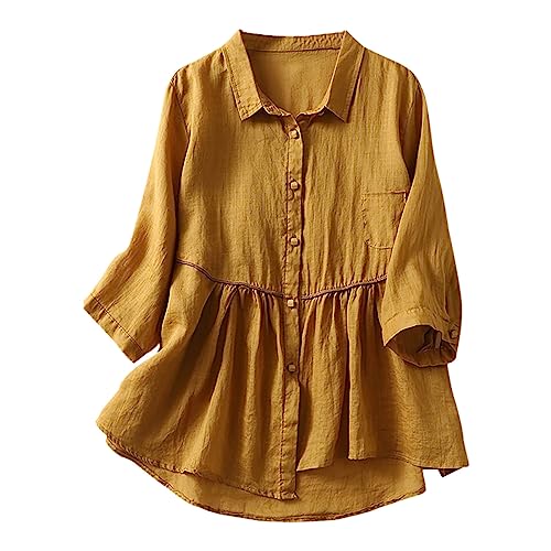 Wdgfv Damen Bluse Sommer Weiß Einfarbige Vintage-Hemdbluse mit lockerer Passform für Damen Südstaatenkleid Long Sleeve Sport Tunika Umstandsmode Langarmtops von Wdgfv