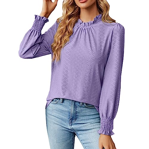 Wdgfv Damen Tshirt Tunika Damen-Tunika-Oberteil, Lange Puffärmel, Rundhalsausschnitt, Plissierte, einfarbige T-Bluse Tank Gutschein Long Sleeve Cardigan Tunika Ethno Damen Lang Kleid Mit Armel von Wdgfv