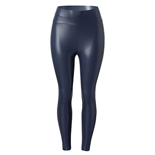 Wdgfv Pu Leather Pants Damen Kunstleder-Hose, niedrige Taille, Doppelreißverschluss, Push-Up-Unterteil, Stretch, Skinny PU, sexy Leggings Blau von Wdgfv