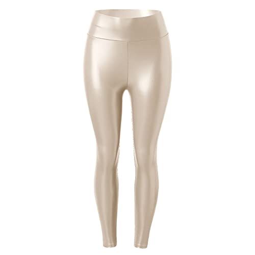 Wdgfv Pu Leather Pants Damen Lederhose Kunstlederhosen Jahrgang Y2k Freizeit Straight Fit Hosen mit Hoher Taille Schlank Hose Beige von Wdgfv