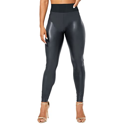 Wdgfv Pu Leather Pants Damen Leggings Lederoptik Hose Stretch PU Lederhose Slim Skinny Kunstleder Leggins Strumpfhose Hohe Taille Bleistifthose Freizeithose Treggings Schwarz von Wdgfv