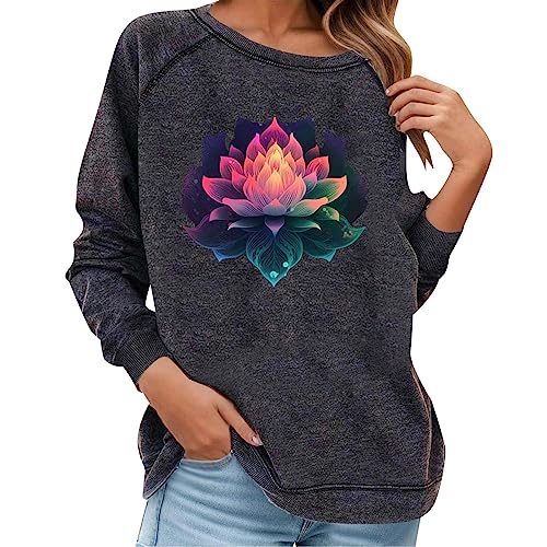 Wdgfv Sommer Top Damen Eng Pullover-Sweatshirt für Damen, Rundhals-Sweatshirt, langärmelige Bluse, leichtes Sweatshirt, lässige Bluse Stoff Long Sleeve Black Shirt Bluse 8Er Motif Fashion Casual von Wdgfv