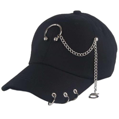 Wdhybwcx Fashion Hip Hop Cotton Baseball Cap Creative Piercing Ring Caps Punk Adult Casual Solid Adjustable Unisex-schwarz von Wdhybwcx