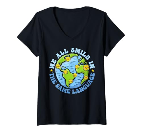Damen Wir lächeln alle in derselben Sprache Lustiger ESL-Lehrer T-Shirt mit V-Ausschnitt Damen Wir lächeln alle in derselben Sprache Lustiger ESL-Lehrer T-Shirt mit V-Ausschnitt von We All Smile In The Same Language Tees