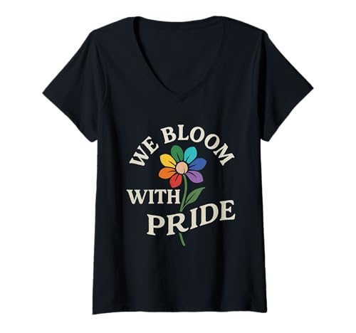 Damen We Bloom With Pride Regenbogen Pride Queer Blume LGBTQ T-Shirt mit V-Ausschnitt Damen We Bloom With Pride Regenbogen Pride Queer Blume LGBTQ T-Shirt mit V-Ausschnitt von We Bloom Pride Designs