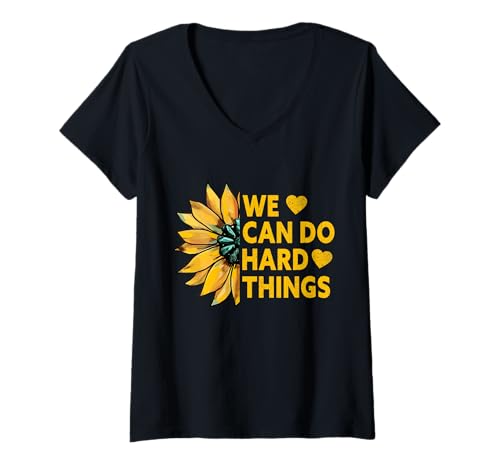 Damen We Can Do Hard Things Damen Kinder Lehrer Back to School T-Shirt mit V-Ausschnitt Damen We Can Do Hard Things Damen Kinder Lehrer Back to School T-Shirt mit V-Ausschnitt von We Can Do Hard Things Sunflower Teacher Tees