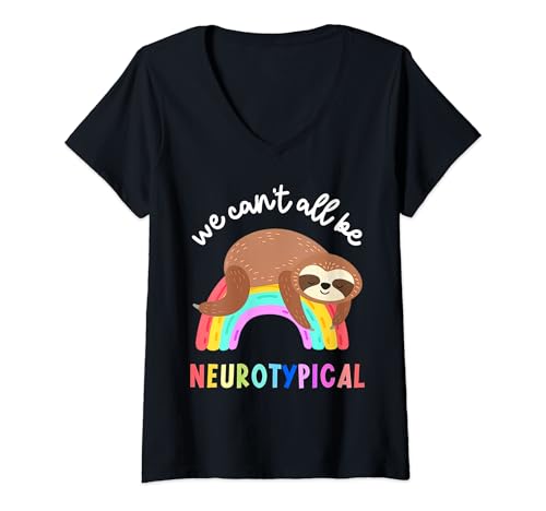 Damen We Can't All Be Neurotypical ADHS Rainbow Sloth T-Shirt mit V-Ausschnitt Damen We Can't All Be Neurotypical ADHS Rainbow Sloth T-Shirt mit V-Ausschnitt von We Can't All Be Neurotypical ADHD Rainbow Sloth