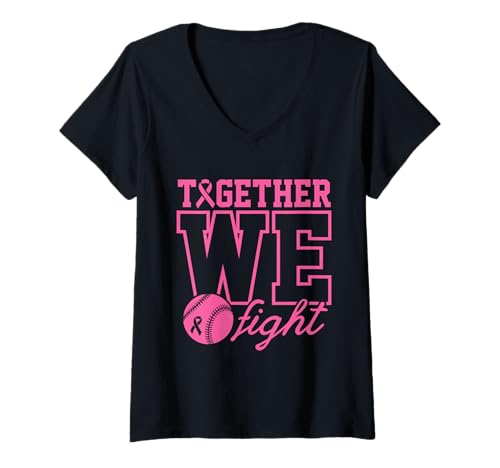 Damen Together We Fight Softball Brustkrebs-Bewusstseinsbekleidung, Rosa T-Shirt mit V-Ausschnitt Damen Together We Fight Softball Brustkrebs-Bewusstseinsbekleidung, Rosa T-Shirt mit V-Ausschnitt von We Fight Together Breast Cancer Awareness gifts