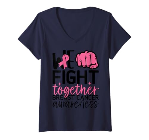 Damen We Fight Together Brustkrebs Frauen unterstützen rosa Band T-Shirt mit V-Ausschnitt Damen We Fight Together Brustkrebs Frauen unterstützen rosa Band T-Shirt mit V-Ausschnitt von We Fight Together Breast Cancer Pink Women Men Tee
