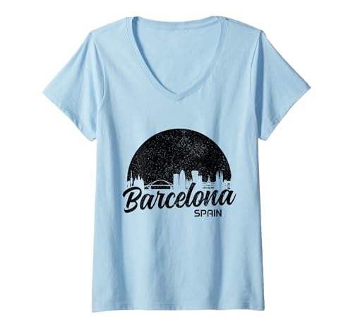 Damen Barcelona Skyline Spanien Spanien Vintage Souvenir T-Shirt mit V-Ausschnitt Damen Barcelona Skyline Spanien Spanien Vintage Souvenir T-Shirt mit V-Ausschnitt von We Love Barcelona