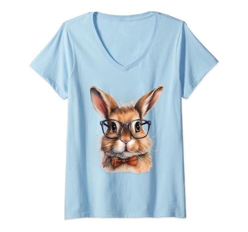 Damen Hase mit Brille und Fliege, lustiger süßer Hase, Ostern T-Shirt mit V-Ausschnitt Damen Hase mit Brille und Fliege, lustiger süßer Hase, Ostern T-Shirt mit V-Ausschnitt von We Love Bunnies - Easter Apparel Co.