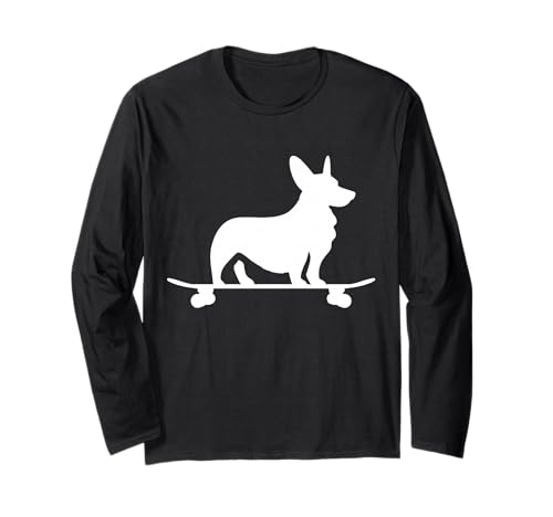 Corgi On Skateboard Hundeliebhaber Corgi Mama Lustiger Skater Langarmshirt von We Love Corgi Dogs - Apparel & Gifts