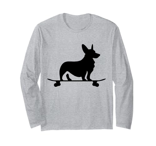 Corgi On Skateboard Hundeliebhaber Corgi Mama Lustiger Skater Langarmshirt von We Love Corgi Dogs - Apparel & Gifts