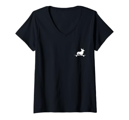 Damen Corgi On Skateboard Hundeliebhaber Corgi Mama Lustiger Skater T-Shirt mit V-Ausschnitt von We Love Corgi Dogs - Apparel & Gifts