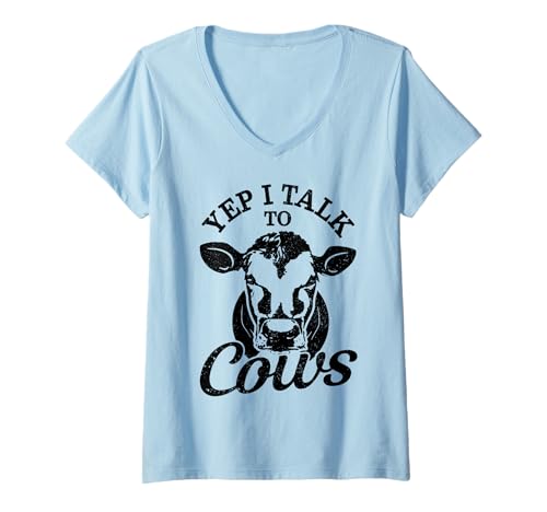 Damen Kuh Yep I Talk to Cows Vintage Farmer Bauernhof, lustiges Geschenk T-Shirt mit V-Ausschnitt von We Love Cows - Farm Apparel & Gifts