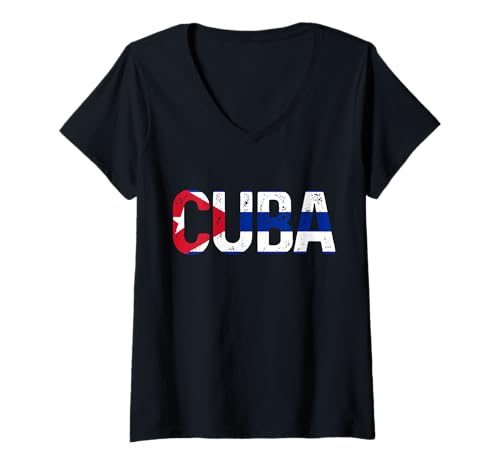 Damen Cuba Kuba Flagge T-Shirt mit V-Ausschnitt Damen Cuba Kuba Flagge T-Shirt mit V-Ausschnitt von We Love Cuba