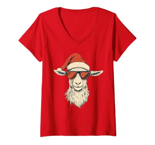 Damen Ziege Weihnachtsmannmütze Lustig Niedlich Bauernhof Tier Bauernhof Weihnachten T-Shirt mit V-Ausschnitt Damen Ziege Weihnachtsmannmütze Lustig Niedlich Bauernhof Tier Bauernhof Weihnachten T-Shirt mit V-Ausschnitt von We Love Goats - Christmas Apparel & Gifts