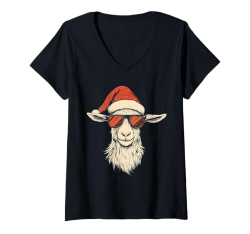 Damen Ziege Weihnachtsmannmütze Lustig Niedlich Bauernhof Tier Bauernhof Weihnachten T-Shirt mit V-Ausschnitt Damen Ziege Weihnachtsmannmütze Lustig Niedlich Bauernhof Tier Bauernhof Weihnachten T-Shirt mit V-Ausschnitt von We Love Goats - Christmas Apparel & Gifts