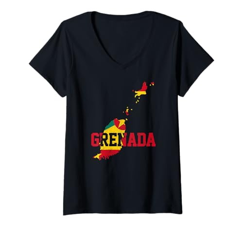 Damen Grenada Flagge Karte Pride Karibik Grenadian T-Shirt mit V-Ausschnitt Damen Grenada Flagge Karte Pride Karibik Grenadian T-Shirt mit V-Ausschnitt von We Love Grenada - Apparel & Gifts