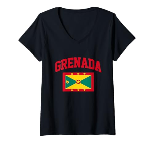 Damen Grenada Flagge Pride Karibik Grenadian T-Shirt mit V-Ausschnitt Damen Grenada Flagge Pride Karibik Grenadian T-Shirt mit V-Ausschnitt von We Love Grenada - Apparel & Gifts