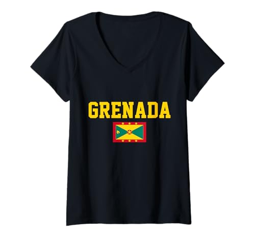 Damen Grenada Flagge Pride Karibik Grenadian T-Shirt mit V-Ausschnitt Damen Grenada Flagge Pride Karibik Grenadian T-Shirt mit V-Ausschnitt von We Love Grenada - Apparel & Gifts