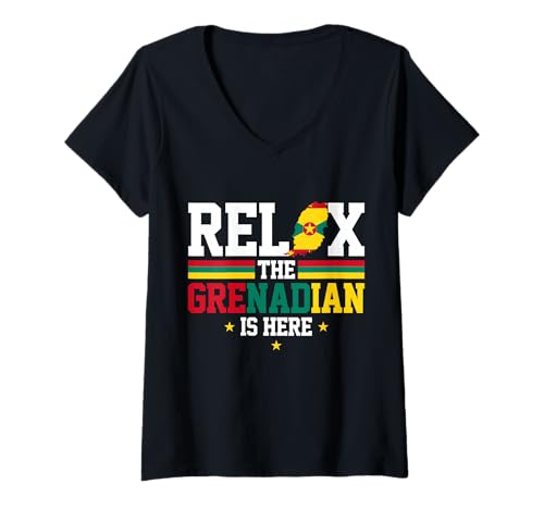 Damen Grenada Flagge Pride Karibik Relax The Grenadian is Here T-Shirt mit V-Ausschnitt Damen Grenada Flagge Pride Karibik Relax The Grenadian is Here T-Shirt mit V-Ausschnitt von We Love Grenada - Apparel & Gifts