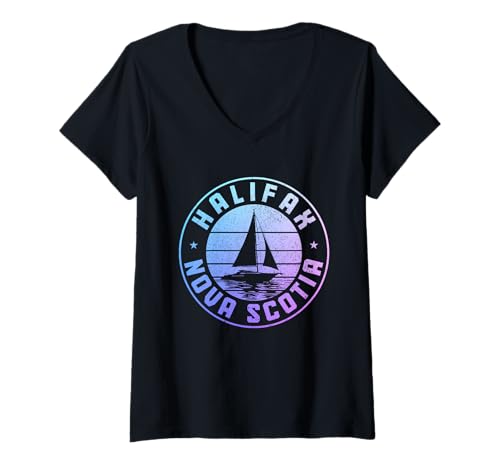 Damen Halifax Nova Scotia Sailing Kanada Canadian Vintage T-Shirt mit V-Ausschnitt von We Love Halifax Nova Scotia - Apparel & Gifts