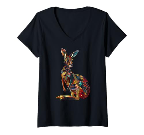 Damen Känguru buntes florales Tier Australien T-Shirt mit V-Ausschnitt Damen Känguru buntes florales Tier Australien T-Shirt mit V-Ausschnitt von We Love Kangaroos