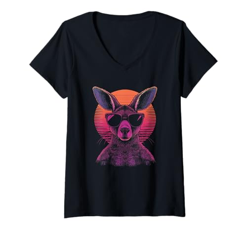 Damen Känguru trägt Sonnenbrille Lustiges Tier Australien Retro T-Shirt mit V-Ausschnitt Damen Känguru trägt Sonnenbrille Lustiges Tier Australien Retro T-Shirt mit V-Ausschnitt von We Love Kangaroos