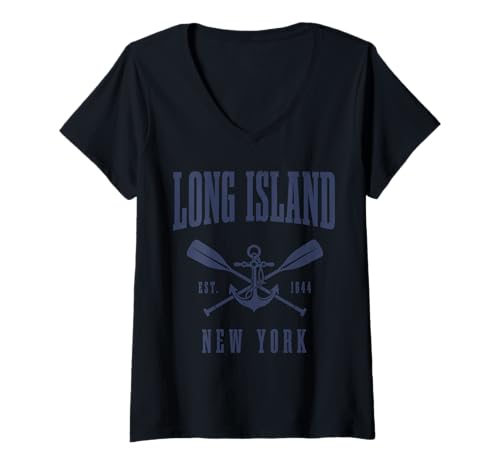 Damen Long Island New York NY Pride Nautical Maritim T-Shirt mit V-Ausschnitt von We Love Long Island New York
