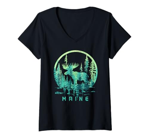 Damen Maine Elch Pine Tree State Souvenirs Pride Nature Lover T-Shirt mit V-Ausschnitt Damen Maine Elch Pine Tree State Souvenirs Pride Nature Lover T-Shirt mit V-Ausschnitt von We Love Maine - Apparel & Gifts