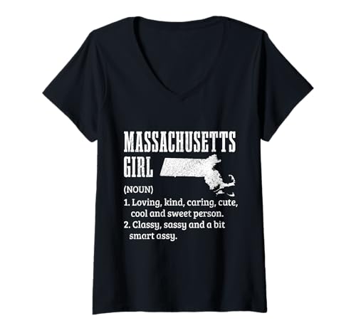 Damen Lustiger Stolz für Mädchen aus Massachusetts T-Shirt mit V-Ausschnitt von We Love Massachusetts - Apparel & Gifts