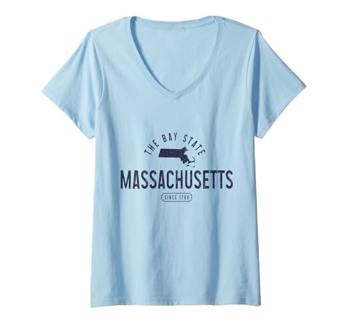 Damen Massachusetts Der Bay State Souvenirs Pride T-Shirt mit V-Ausschnitt von We Love Massachusetts - Apparel & Gifts