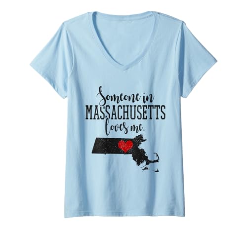 Damen Someone In Massachusetts Loves Me Boston Lustig Niedlich T-Shirt mit V-Ausschnitt von We Love Massachusetts - Apparel & Gifts
