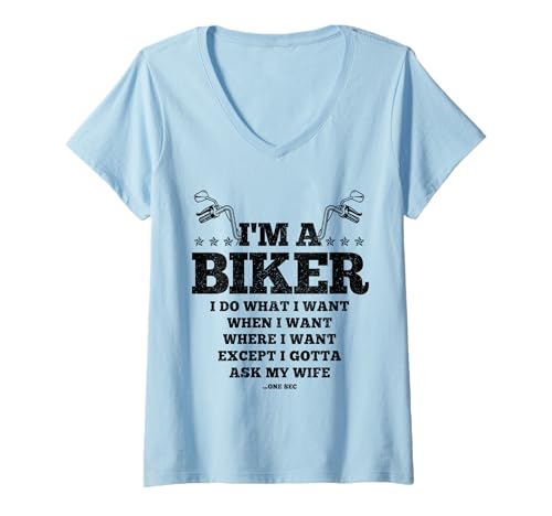 Damen Lustiger Biker Do What I Want Ehemann Ehefrau Motorrad T-Shirt mit V-Ausschnitt Damen Lustiger Biker Do What I Want Ehemann Ehefrau Motorrad T-Shirt mit V-Ausschnitt von We Love Motorcycles - Biker Apparel & Gifts