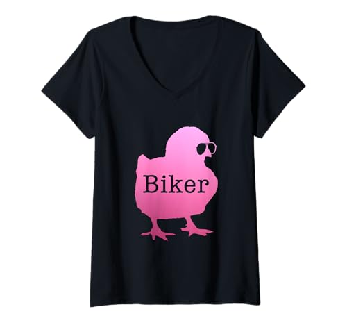 Damen Biker Girl Chick Motorrad Vintage Biker Frau Lustig T-Shirt mit V-Ausschnitt von We Love Motorcycles - Biker Girl Apparel Co.