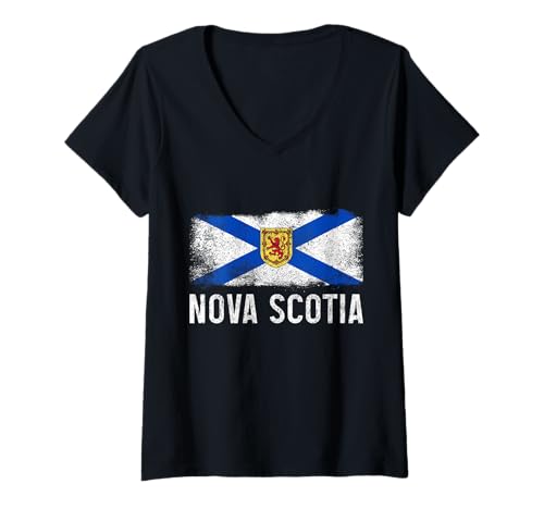 Damen Nova Scotia Flagge Pride Kanada Kanada Souvenir Vintage T-Shirt mit V-Ausschnitt von We Love Nova Scotia Canada - Apparel & Gifts