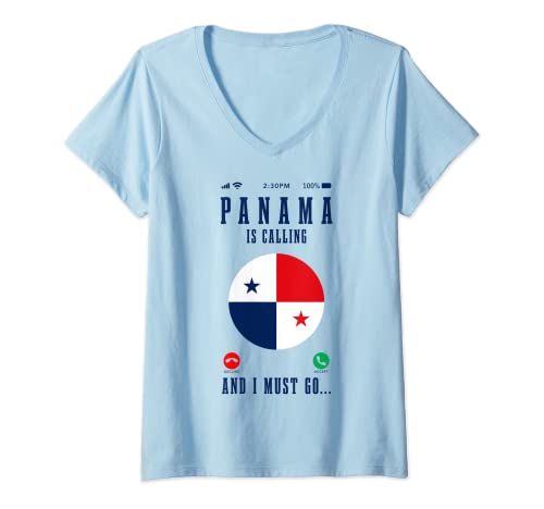 Damen Panama Is Calling And I Must Go Lustige Panamanische Flagge T-Shirt mit V-Ausschnitt Damen Panama Is Calling And I Must Go Lustige Panamanische Flagge T-Shirt mit V-Ausschnitt von We Love Panama