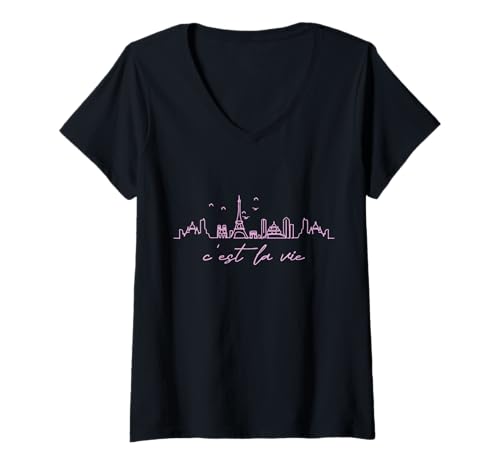 Damen Paris Frankreich Skyline C'est La Vie Vintage T-Shirt mit V-Ausschnitt Damen Paris Frankreich Skyline C'est La Vie Vintage T-Shirt mit V-Ausschnitt von We Love Paris France - C'est La Vie