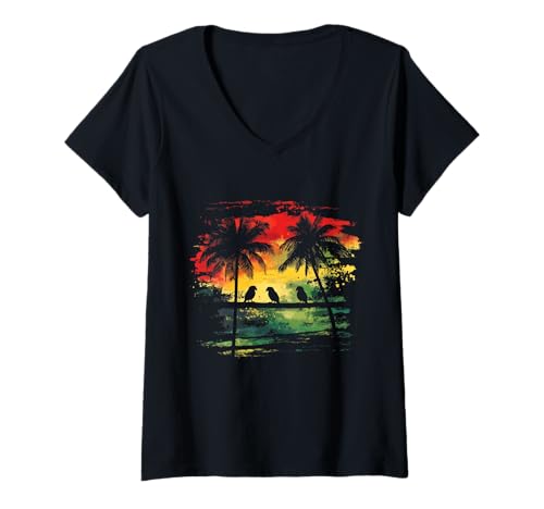 Damen Reggae Musik Palmen Papagei Vogel Jamaika T-Shirt mit V-Ausschnitt Damen Reggae Musik Palmen Papagei Vogel Jamaika T-Shirt mit V-Ausschnitt von We Love Reggae Music - Apparel & Gifts