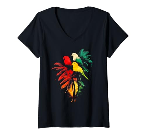 Damen Reggae Musik Palmen Papagei Vogel Jamaika T-Shirt mit V-Ausschnitt Damen Reggae Musik Palmen Papagei Vogel Jamaika T-Shirt mit V-Ausschnitt von We Love Reggae Music - Apparel & Gifts
