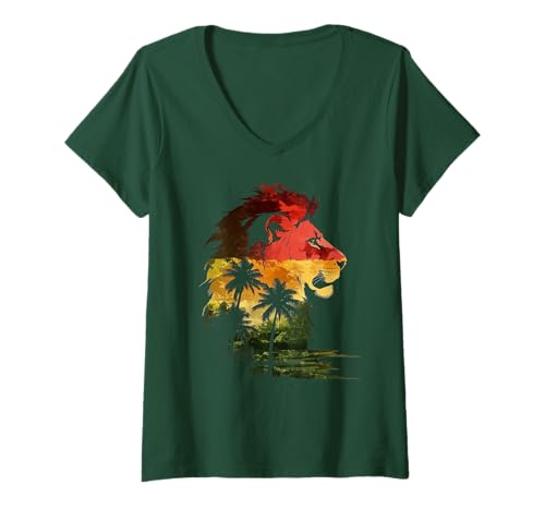 Damen Löwe von Judah Reggae Musik Palmen Jamaika Rastafari T-Shirt mit V-Ausschnitt von We Love Reggae Music - Lion Of Judah