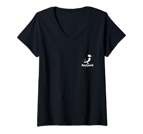 Damen Reykjavik Island Papageientaucher Vogel isländisches Souvenir T-Shirt mit V-Ausschnitt von We Love Reykjavik Iceland - Apparel & Gifts