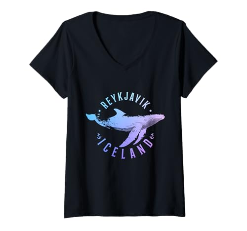 Damen Reykjavik Island-Souvenir isländischer Wal Ozean T-Shirt mit V-Ausschnitt von We Love Reykjavik Iceland